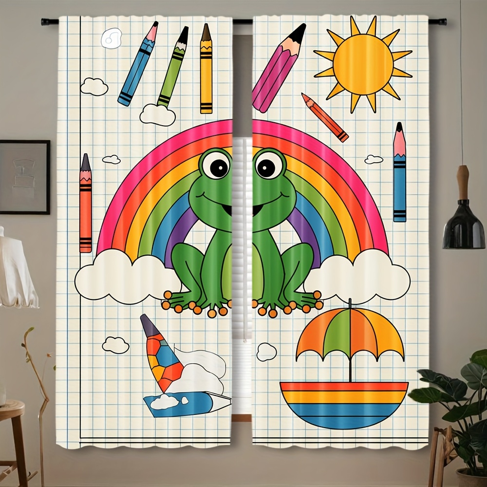 Baby Nursery Themes Boy - Cute Rainbow Frog Curtain Window Decoration