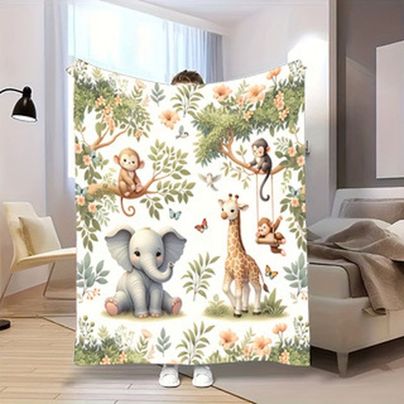 Baby Nursery Elephant - VIKAMA Watercolor Jungle Animal Baby Blanket