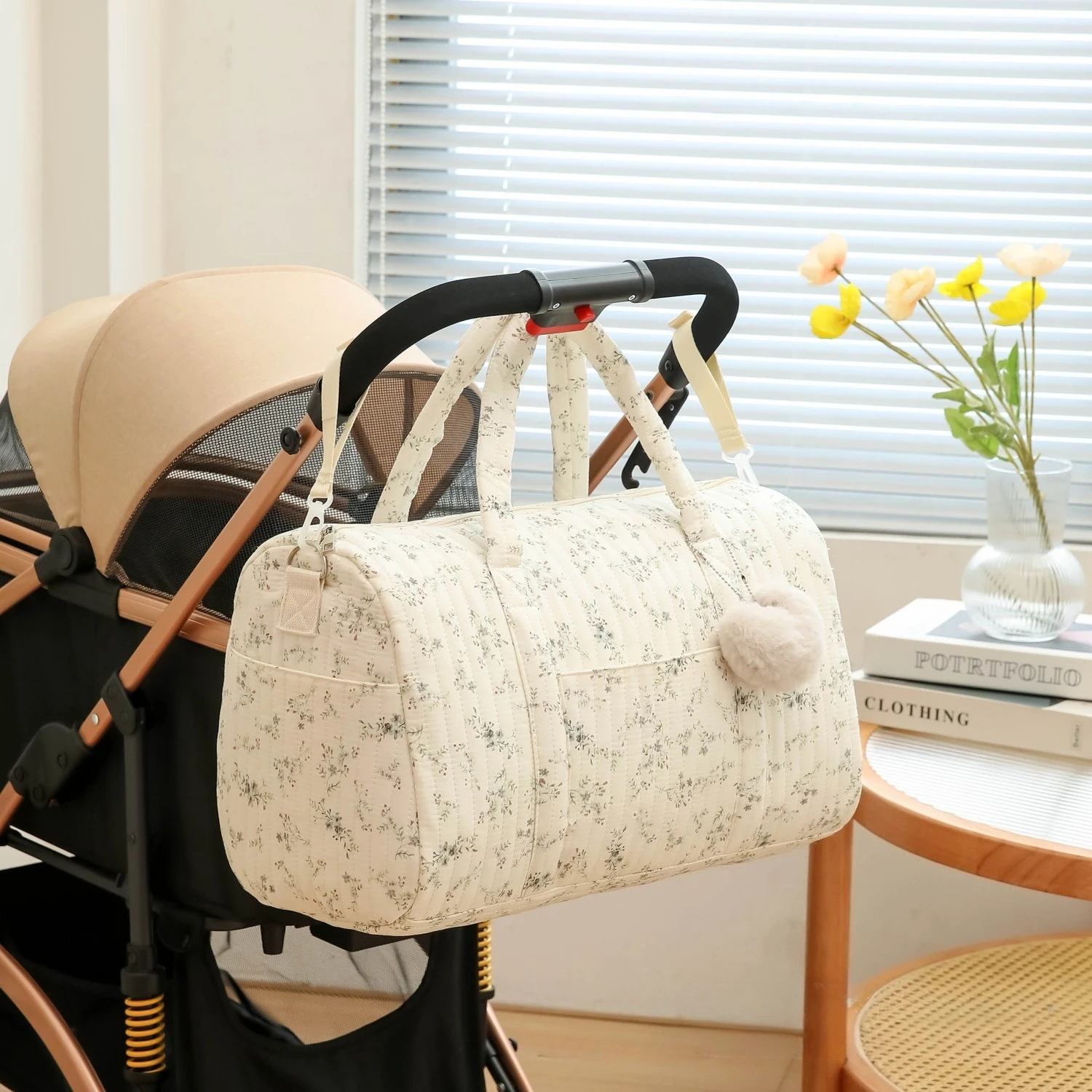 Diaper Caddy Organizer - Embroidery Floral Mommy Bag Large Capacity