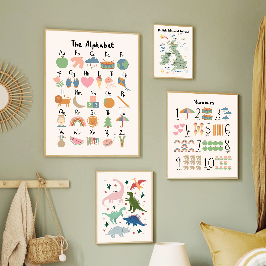 Baby Nursery Art - Animal World Map Dinosaur Alphabet Number
