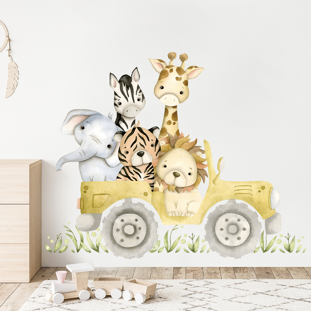 Baby Nursery Elephant - Cute Animals Drive Jeep Wall Stickers