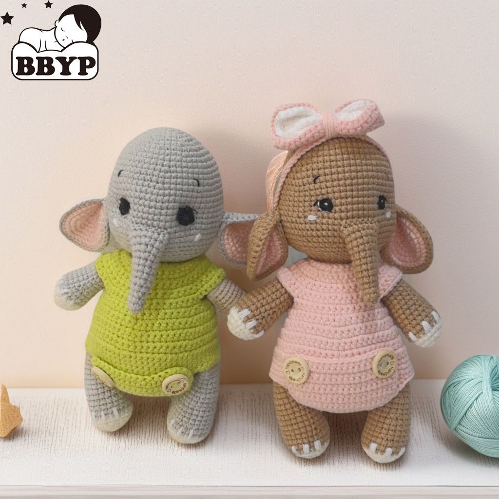 Baby Nursery Elephant - Handmade Crochet Elephant Couple Plush Toys