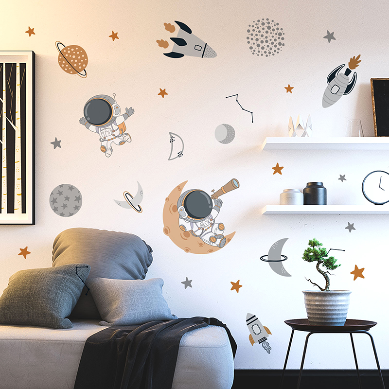 Baby Nursery Boy - Cartoon Space Astronaut Planet Rocket Wall