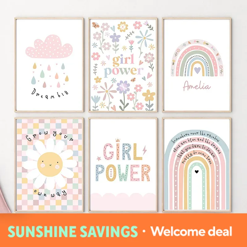 Baby Nursery Art - Sun Flower Rainbow Cloud Heart Nursery