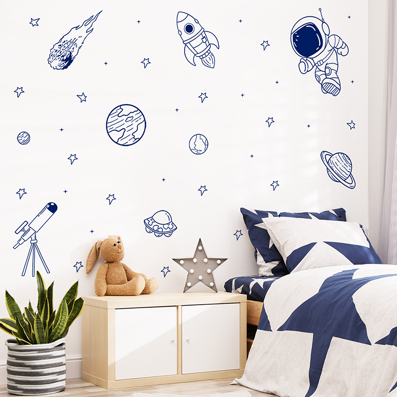 Baby Nursery Boy - Cartoon Universe Astronaut Planet Rocket Wall