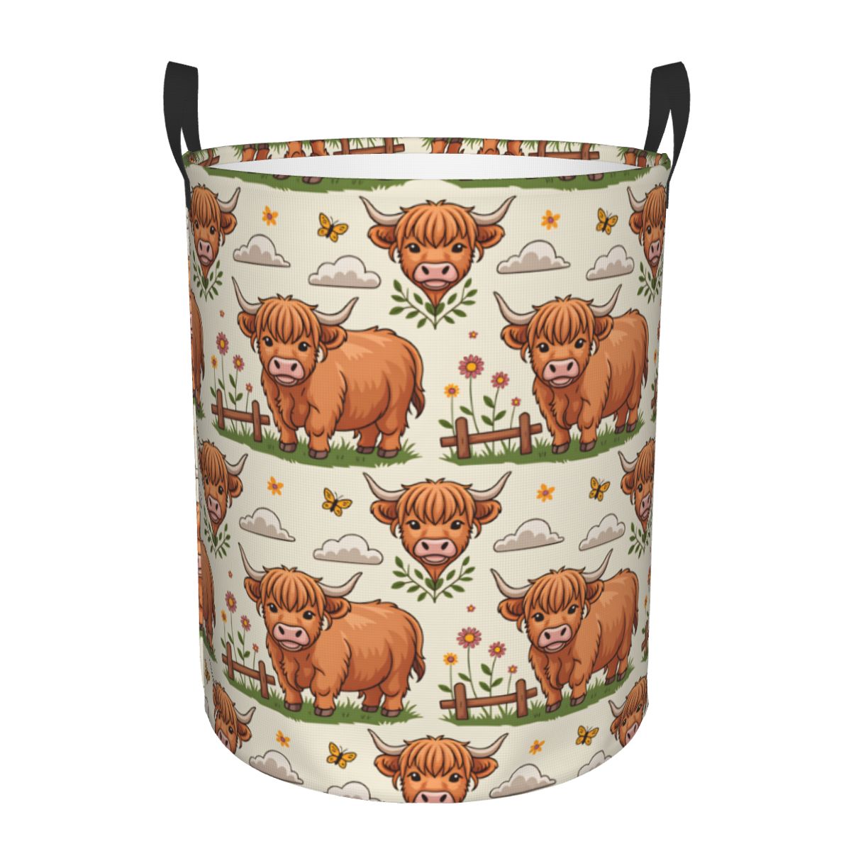 Baby Nursery Hamper - Cartoon Highland Cows Laundry Basket Collapsible