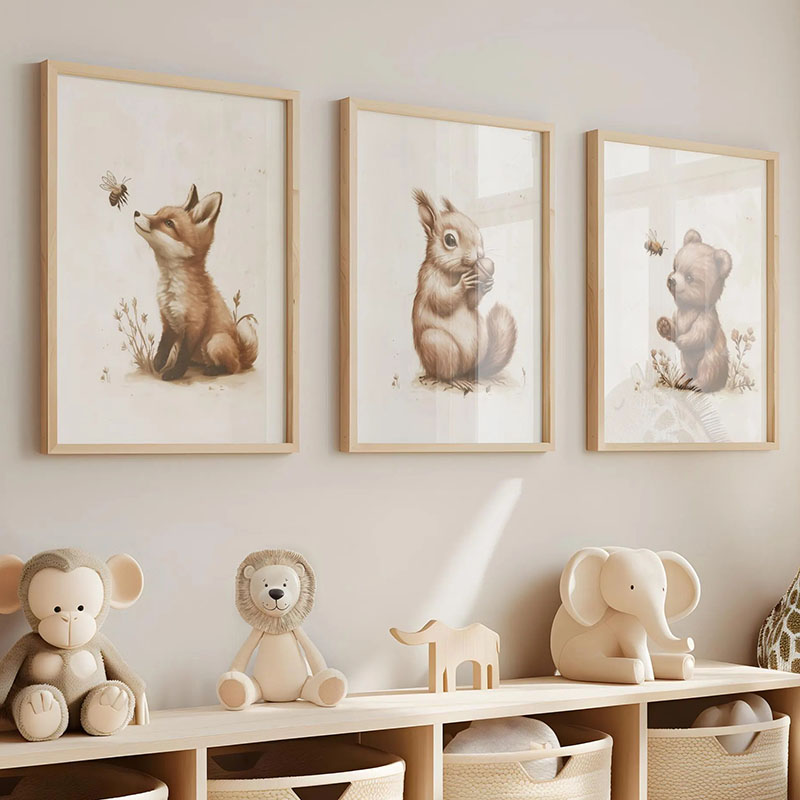 Baby Nursery Art - Bear Rabbit Fox Deer Squirrel Mouse