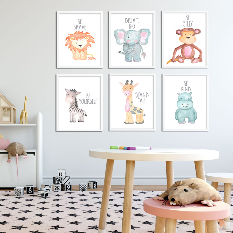 Baby Nursery Elephant - Baby Animal Lion Elephant Giraffe Canvas