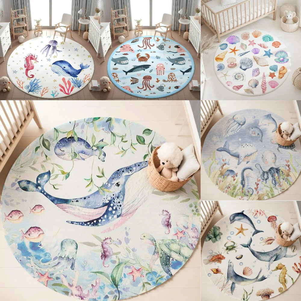 Baby Nursery Accessories - Blue Marine animal Round Carpet for