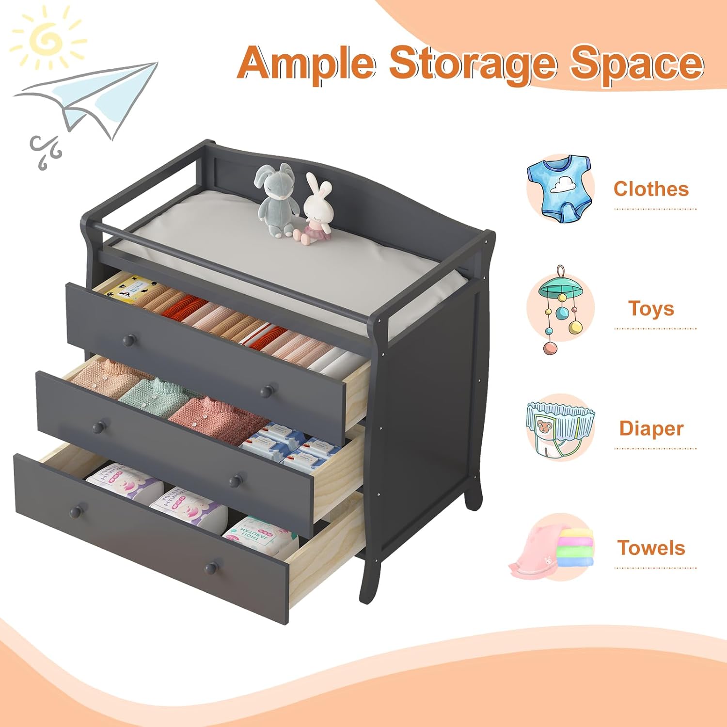3 Drawers Baby Changing Table  - đánh giá và giá Baby Nursery Table