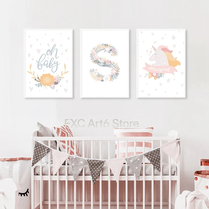 1PC frameless Floral Alphabet  - đánh giá và giá Baby Unicorn Nursery