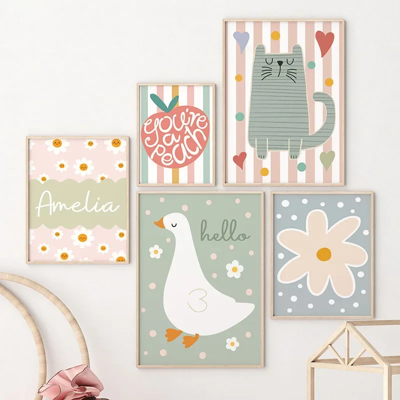 Cartoon Cat Duck Bird Apple Cu - đánh giá và giá Baby Nursery Art