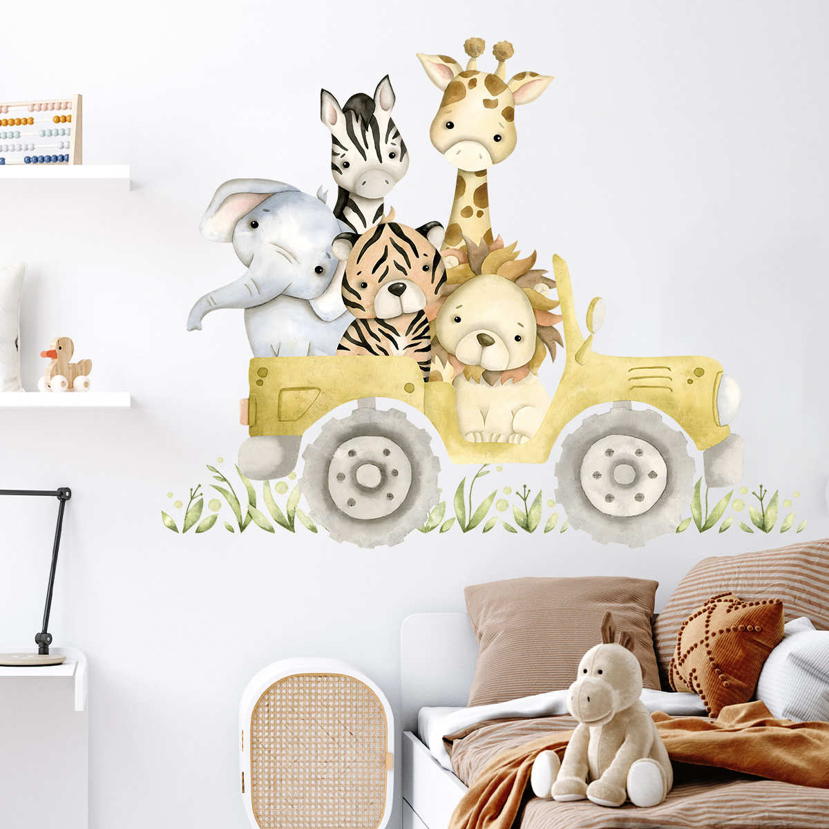 Cute Animals Drive Jeep Wall S - đánh giá và giá Baby Nursery Elephant