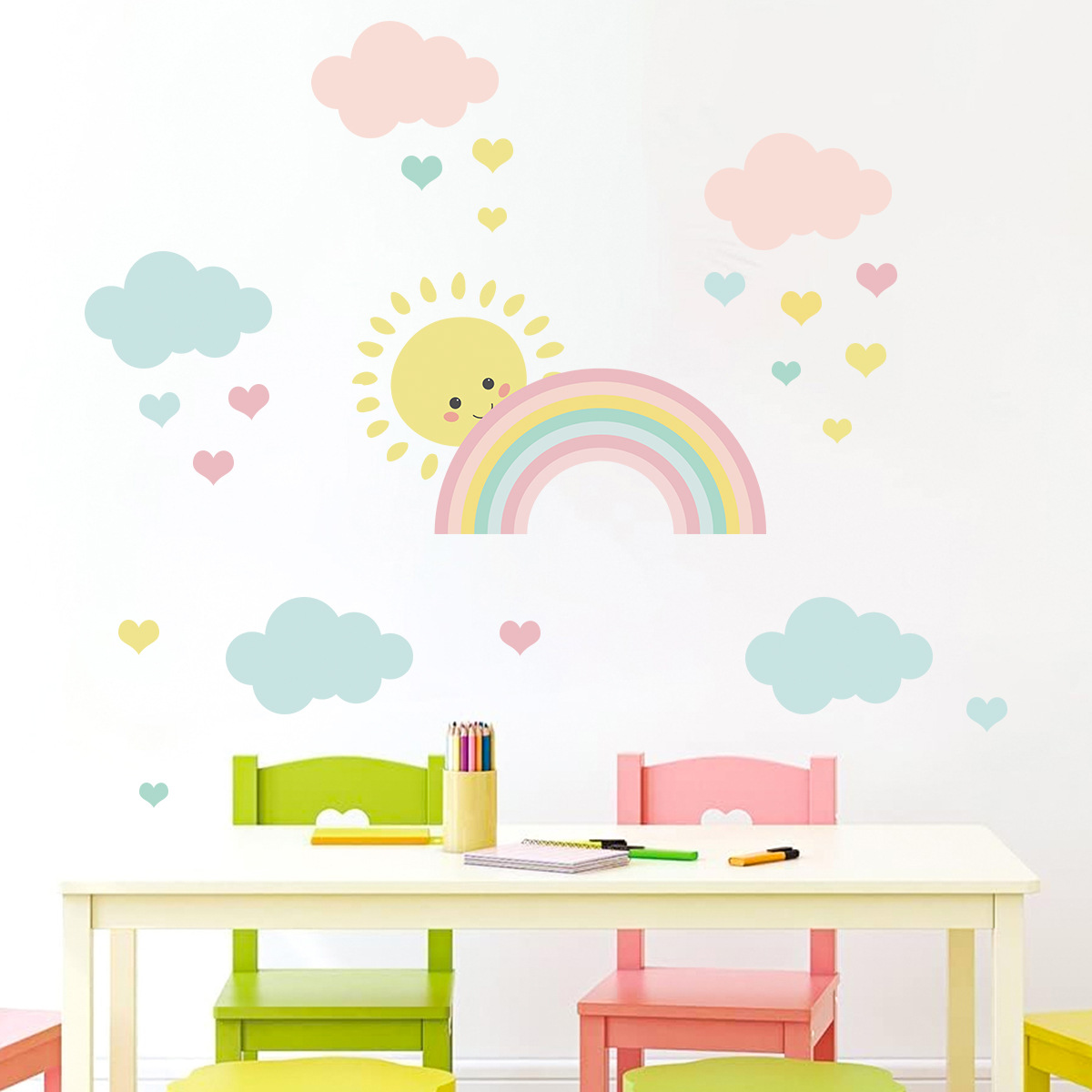 Cartoon Sun Rainbow Clouds Wal - đánh giá và giá Baby Nursery Boy