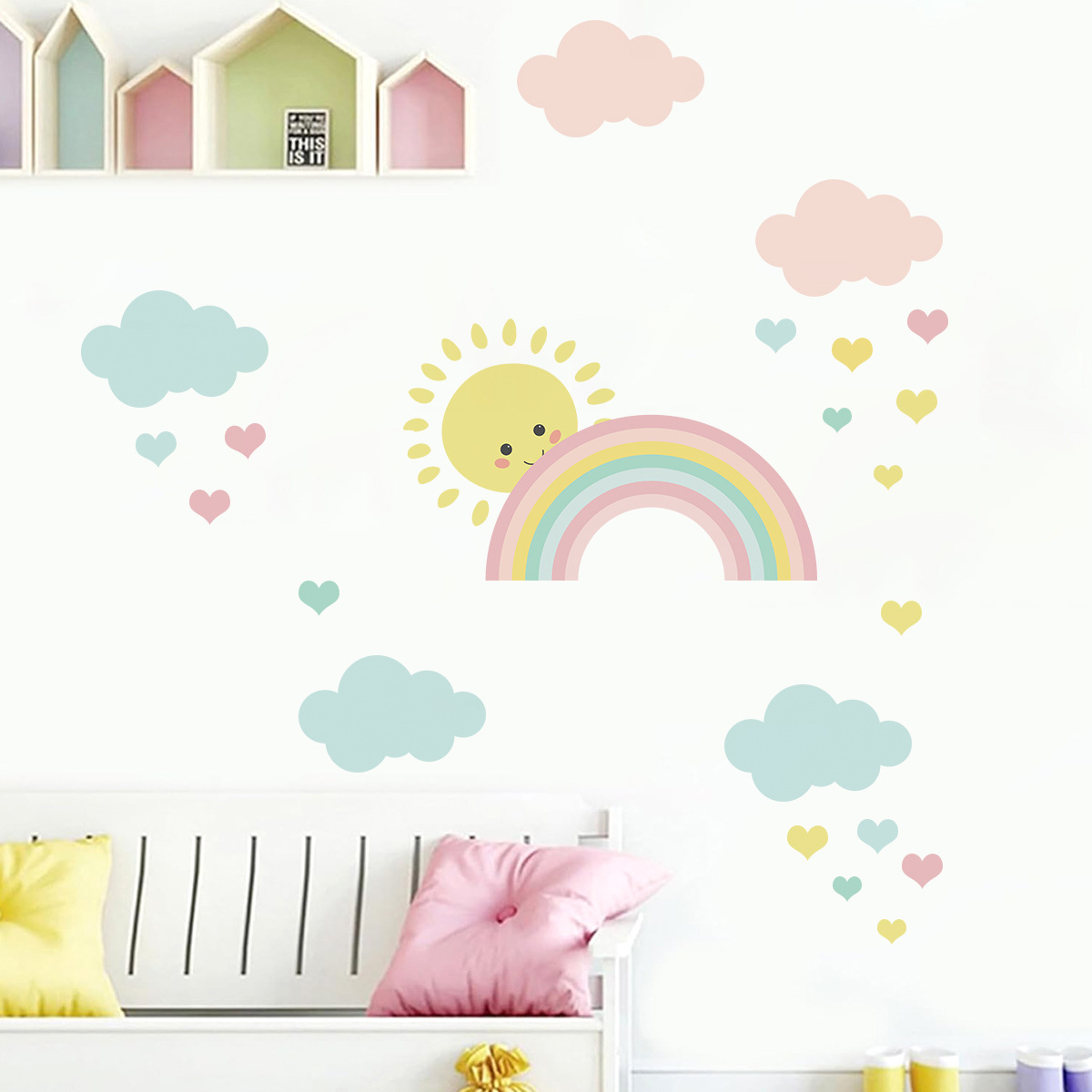 Cartoon Sun Rainbow Clouds Wal - đánh giá và giá Baby Nursery Boy