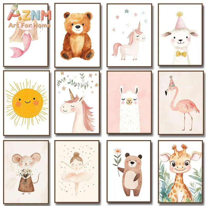 AZNM Watercolor Cute Animal Ca - đánh giá và giá Baby Unicorn Nursery