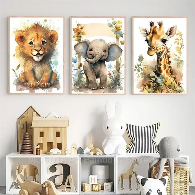 Watercolor Lion Giraffe Tiger  - đánh giá và giá Baby Nursery Elephant
