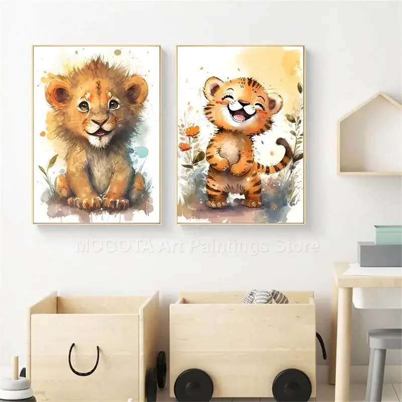 Watercolor Lion Giraffe Tiger  - đánh giá và giá Baby Nursery Elephant