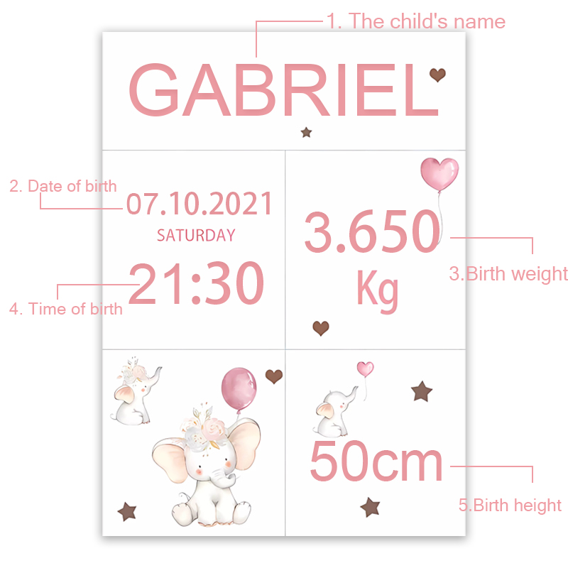 Pink Baby Customized Name Date - đánh giá và giá Baby Nursery Elephant