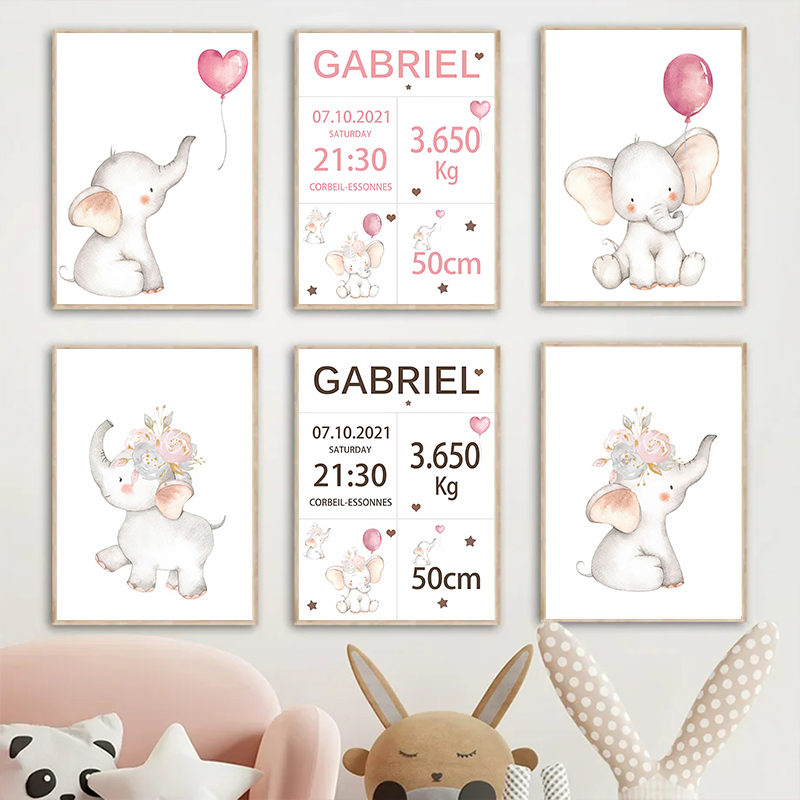 Pink Baby Customized Name Date - đánh giá và giá Baby Nursery Elephant
