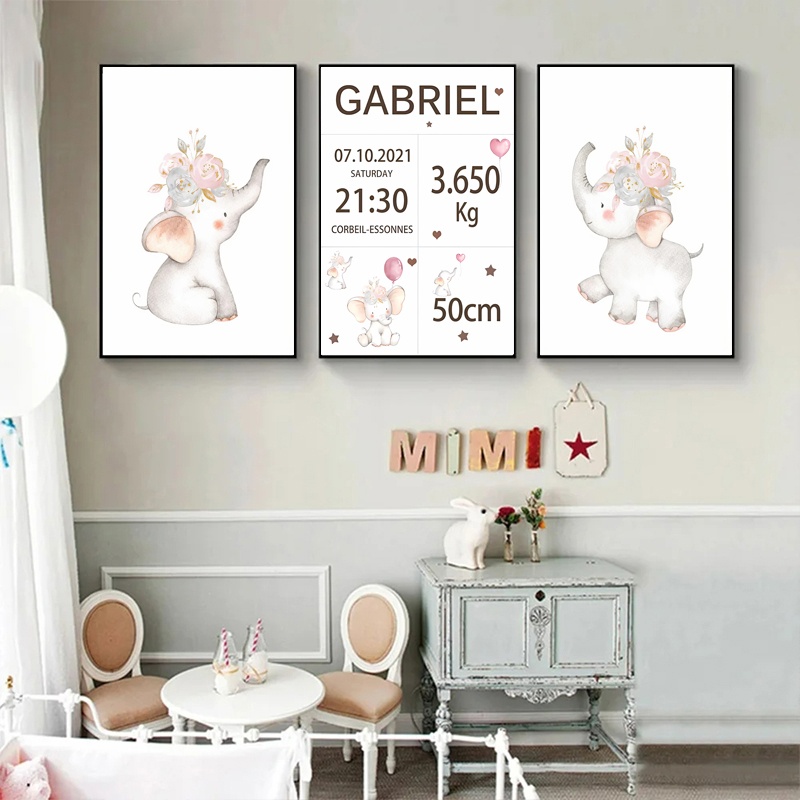Pink Baby Customized Name Date - đánh giá và giá Baby Nursery Elephant
