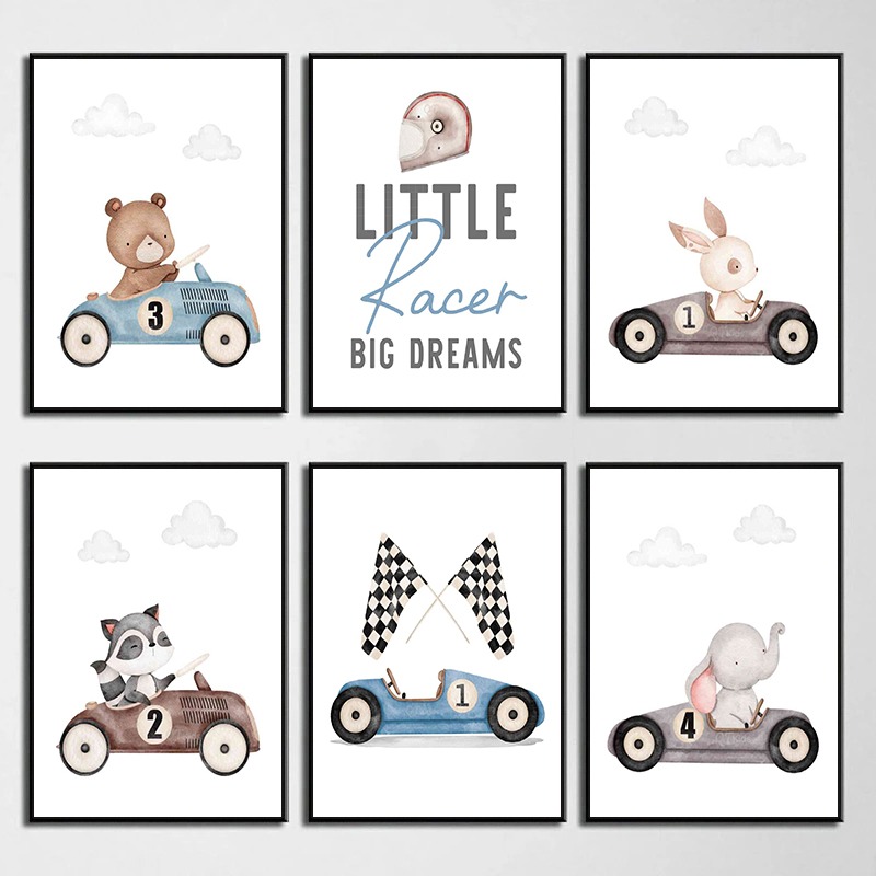 Vintage Racing Cars Animals Ra - đánh giá và giá Baby Nursery Elephant